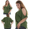 Off Shoulder Short Sleeve T Shirts Women Chiffon Tops (Army Green)(5XL)