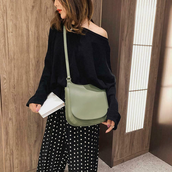 Solid Color Shoulder Handbags Leather Women Big Flap Crossbody Bags (Green)