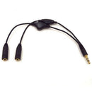 3.5mm M/2F 15cm Stereo Headphone Audio Extension Cord Cable +Volume Control