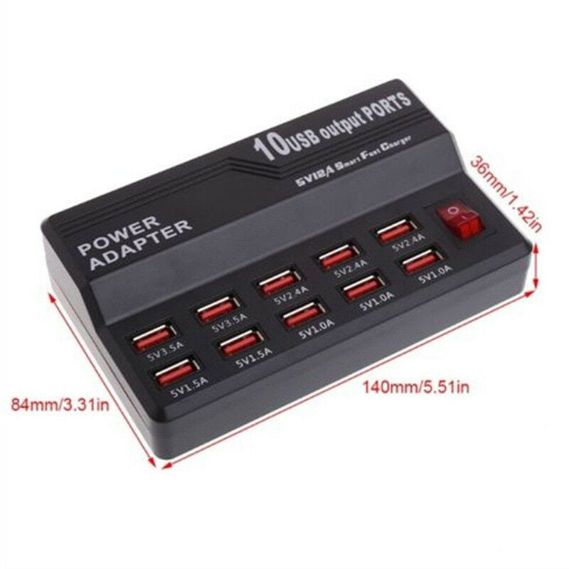 10Ports Fast USB Charging Station Power Adapter Wall Travel Desktop Charger N Gw