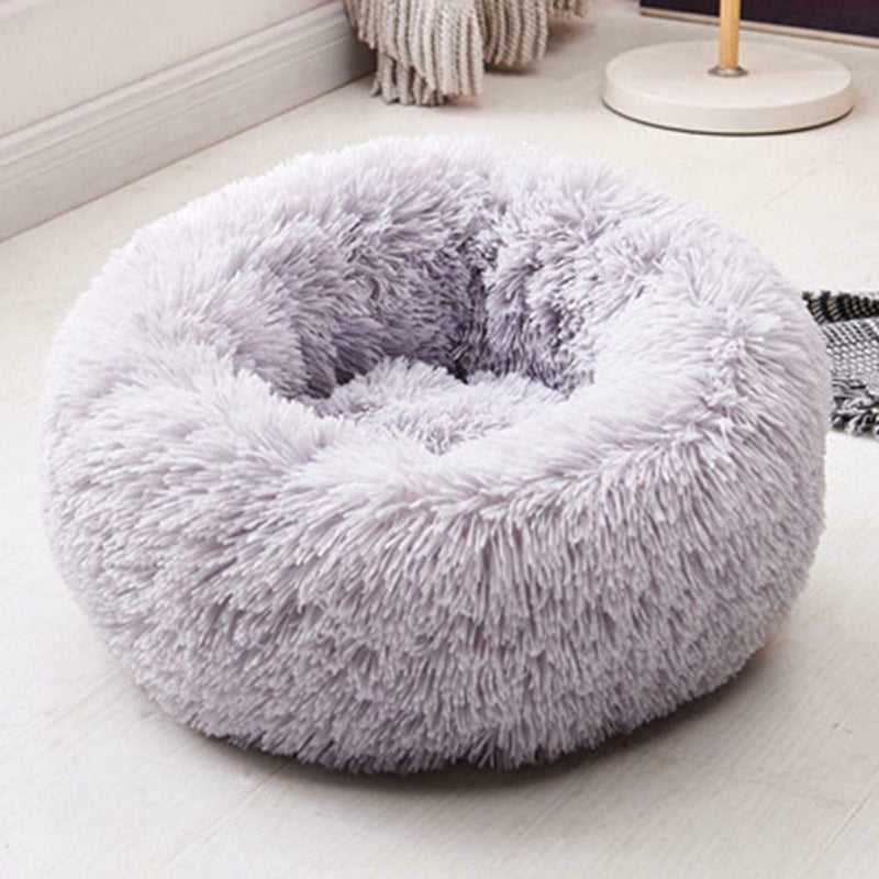Round Soft Dog Bed Plush Kennel Nest Velvet Foldable Pet Mat (Grey M)