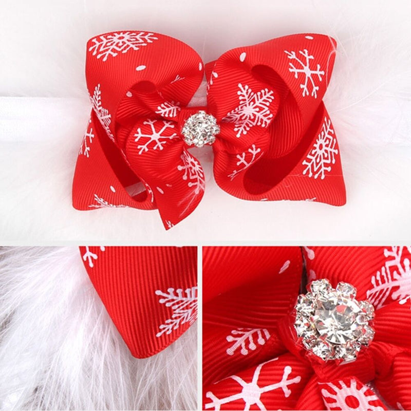 Christmas Baby Girls Toddler Bow Feather Headband Snow Flower Girl Headwear NEW.