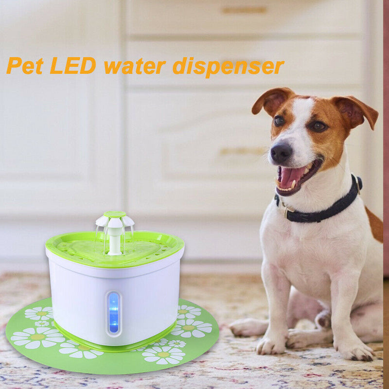 2L USB LED Pet Auto Water Dispenser Mat Dog Cat Drinking Bowl Pad (Green) A
