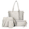 4pcs/Set Lichi Leather Tassels Women Tote Shoulder Clutch Card Bags (Grey)
