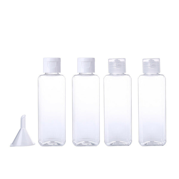 4pcs Portable 100ML Square Split Bottling Refillable Empty Container+Funnel A#S