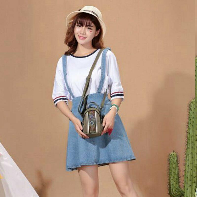 Embroidery Canvas Crossbody Bag Cell phone Pouch Coin Purse for Women Girls J5S1
