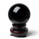 80MM Natural Black Obsidian Sphere Large Crystal Ball Healing Stone with Ba