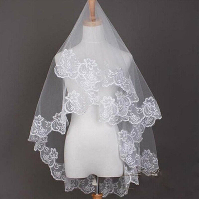 White Ivory Cathedral Length Lace Edge Bride Wedding Bridal Long  150CM B Gw