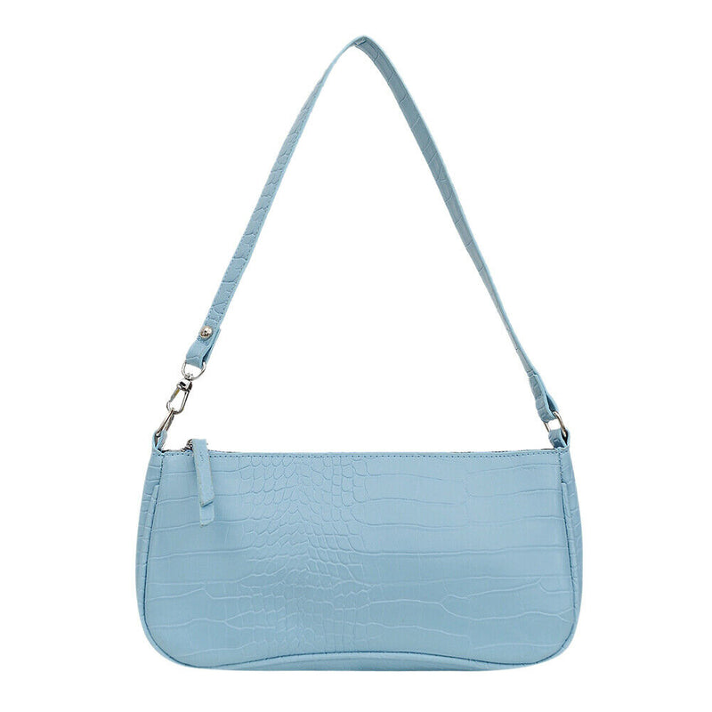 Fashion Alligator PU Handbags Women Solid Underarm Shoulder Bags (Blue)