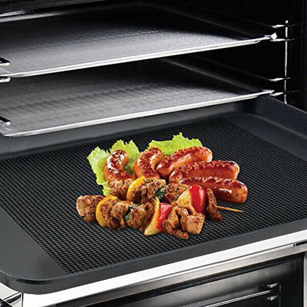 2 Pcs Barbecue Grill Mats Baking Mat, Back Rectangular and Non-Stick Coatin