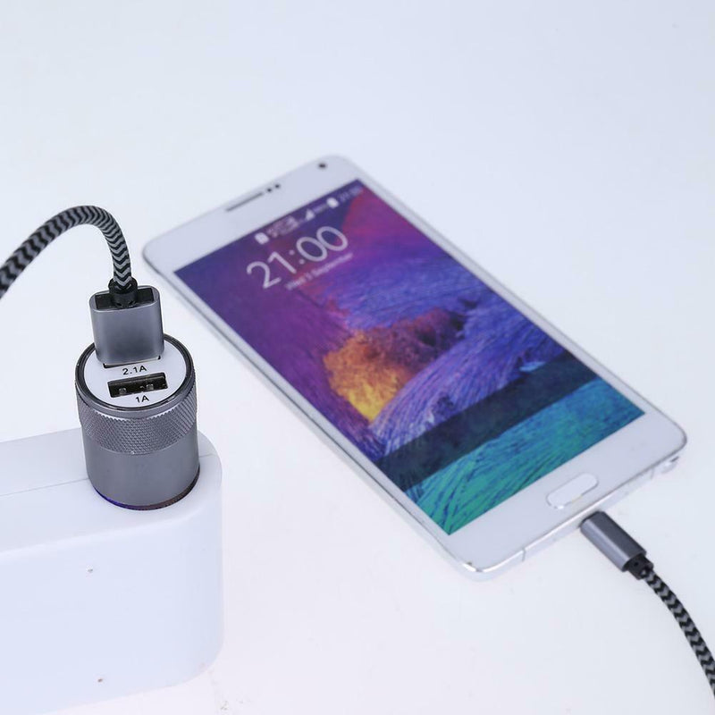 Metal Dual USB 2.1A Car Cigarette Lighter Adapter Charger(Gray+Black) A