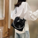Luminous Butterfly Messenger Bag Women Drawstring Shoulder Handbag (Black)
