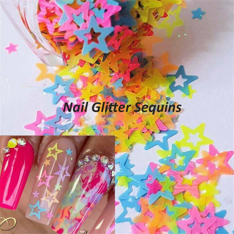 Star Hollow Mix Neon Multi Color Glitter Nail Acrylic Gel Body Art Face Festival