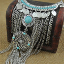 Retro Bohemian Gypsy Style Turquoise Tassel  Chain Choker Pendant Necklace AT3C