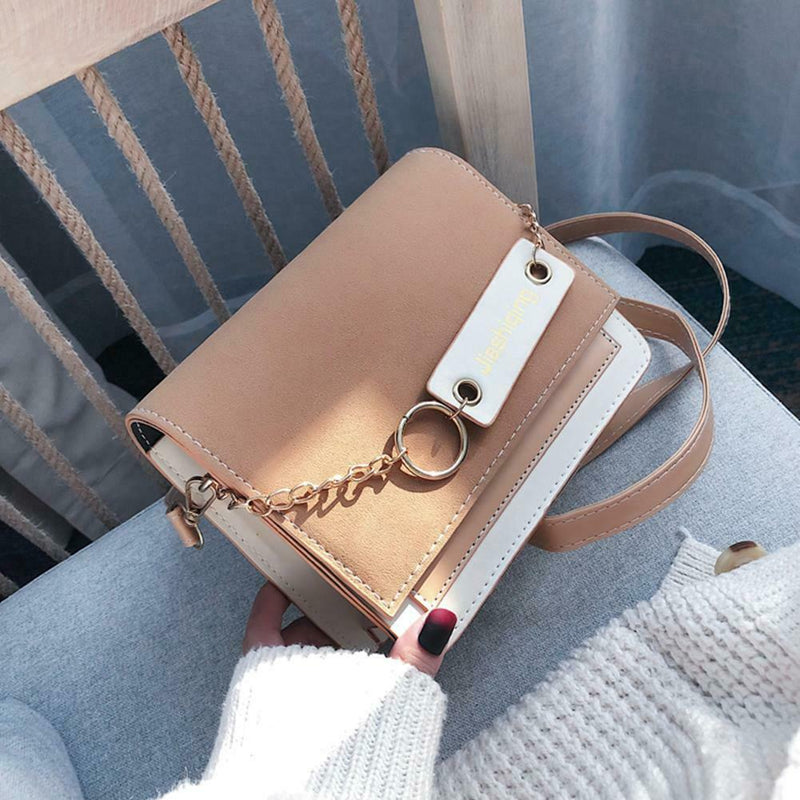 Casual Messenger Bag Women Splicing Color Chain Shoulder Handbags (Brown) A