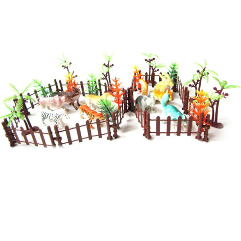 32pcs Plastic Animals Simulation Zoo Containing Various Kinds Fence Kids Toys FT