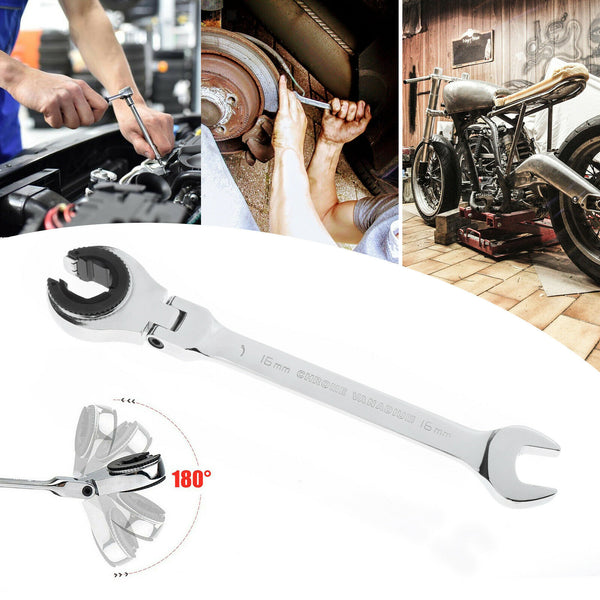 1pc Tubing Ratchet Wrench Spanners Flexible Head Alloy Steel Open End 16mm