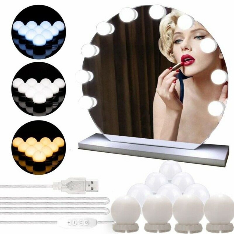 Hollywood Style LED Mirror Light Makeup Mirror USB Cosmetic Make Up Lamp 10 Q8V3