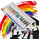 Acrylic Art Paint 12 Tubes Set- Mixed Assorted Colours Artist Craft Canvas Brush