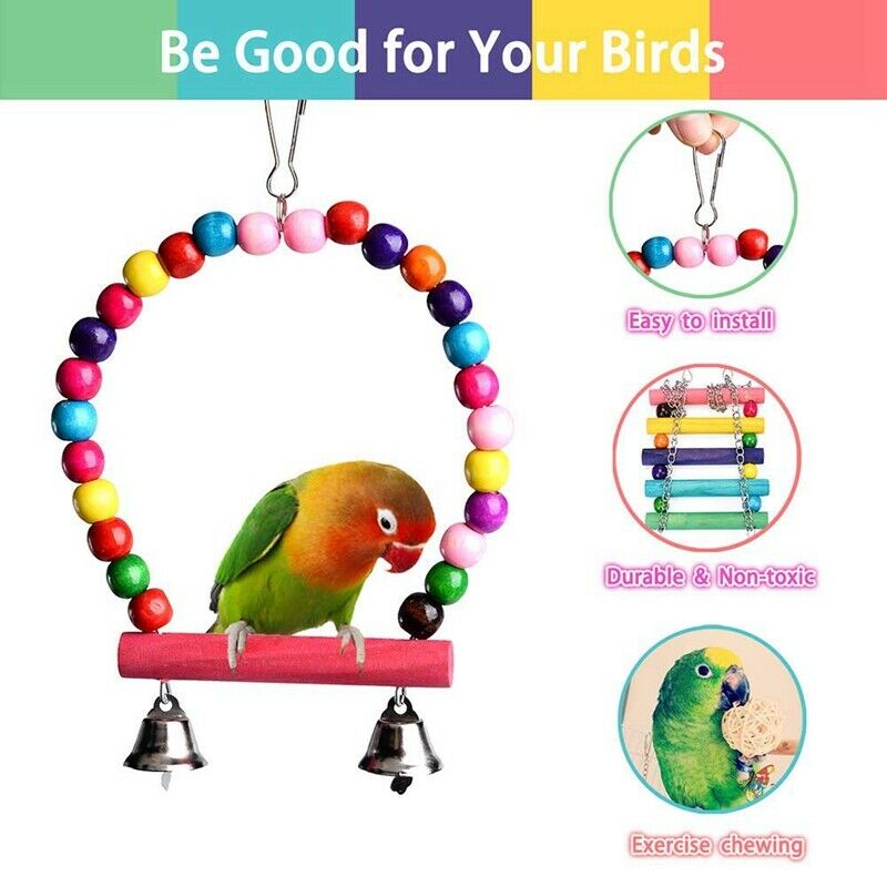 Bird Parrot Toys-Bird Hanging Shredding Swing Chew-Birds Ladder Bell Toys F W9Z5
