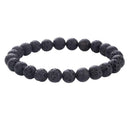 Retro Unisex Black Lava Volcanic Rock Natural Stone Beads Elastic Bracelets