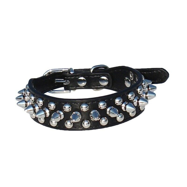 Leather Spiked Studded Dog Collar 1" Wide for Small/X-Small Breeds and Pupp