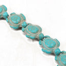 One Strand Howlite Turquoise Carved Two-sided Sea Turtle With Charm Spacer Beads