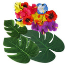 72 Pcs Palm Leaves with Hibiscus Flowers for Hawaiian Party Jungle Beach Th