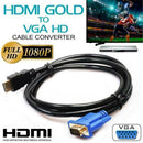 HDMI Lead to Laptop Cable Adapter HD VGA 15Pin 1080P Converter Male Monitor