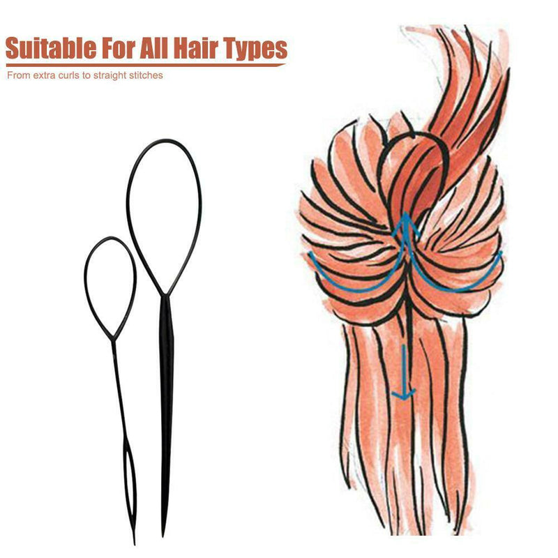 2PC Black Hair Tail Kit Styling Topsy Making Ponytail Styling Tool Braided JP45