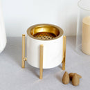 Ceramic Incense Burner Censer with Golden Iron Stand Home Desktop Ornament