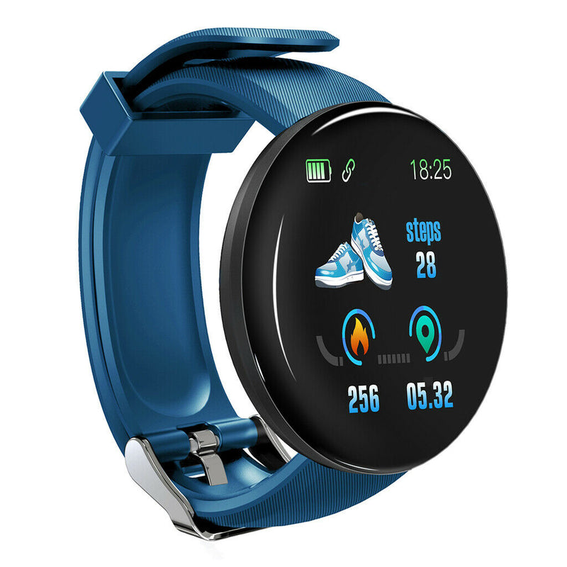 D18 Round Men Women Bluetooth Smart Watch Sport Smartwatch  Blue