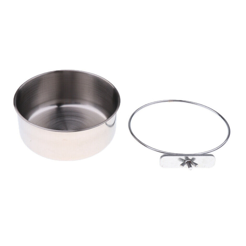 2 Pcs Stainless Steel Cage Coop Hook Cup Bird Dog Animal Food Water Bowl