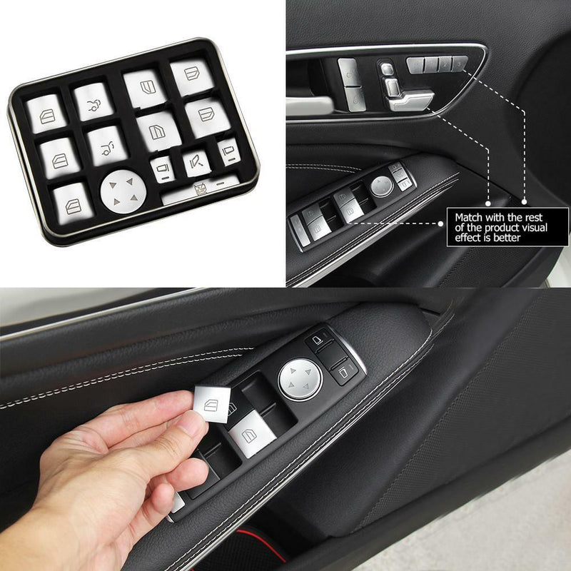 14pcs Window Glass Switch Button Cover Trim for Mercedes-Benz GLA E Class SN9F