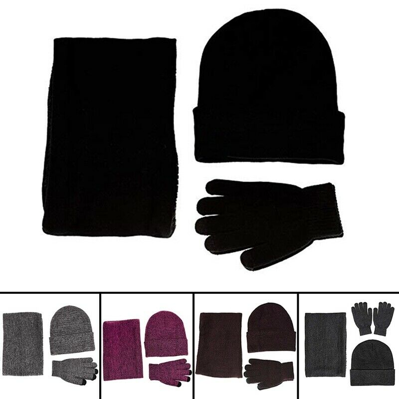 Winter Warm Beanie Hat + Scarf + Touch Screen Gloves, Unisex Thermal Winter A9P5