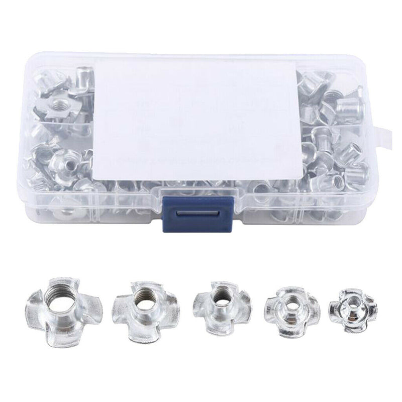80Pc M3  M5 M6 M8 Carbon Steel Plated Four Prong Furniture T Nuts Blind Nut
