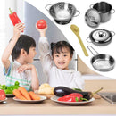 12pcs Kitchen Stainless Steel Cooking Toys Kit Kids Mini Pretend Play Tool