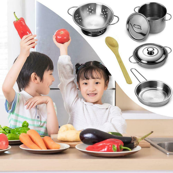 12pcs Kitchen Stainless Steel Cooking Toys Kit Kids Mini Pretend Play Tool #SFD