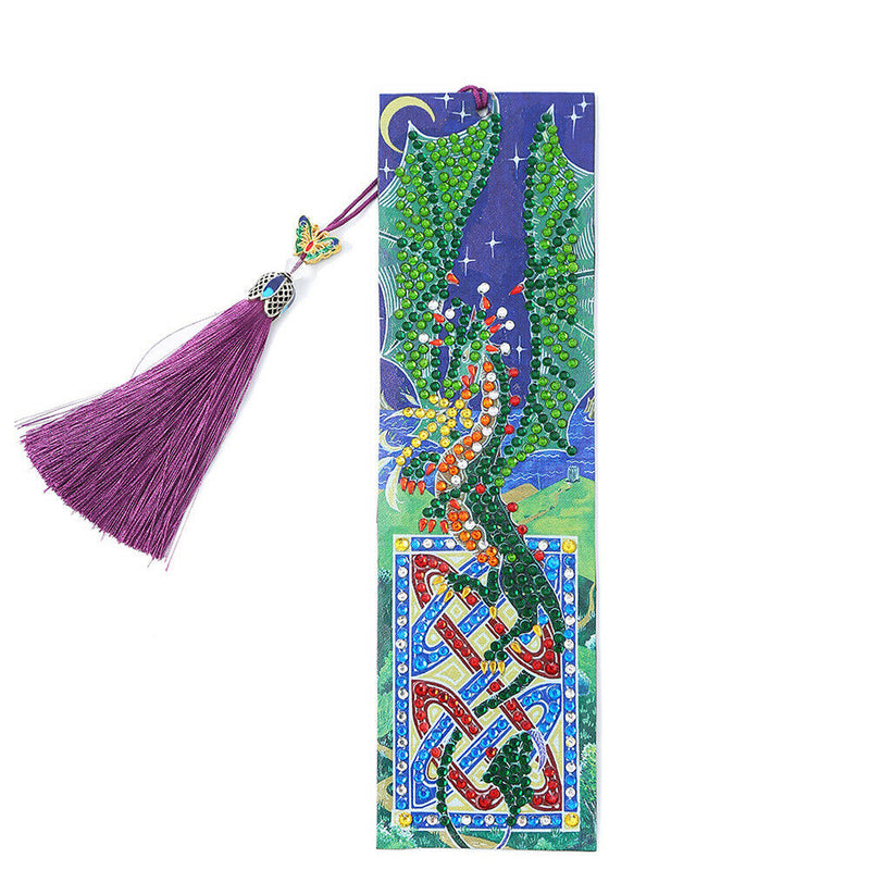 1 Set 5D Diamond Painting Dragon Bookmark Kit Leather For DIY Craft With Tassel