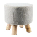 Modern Luxury Upholstered Footstool Round Pouffe Stool + Wooden Leg Pattern