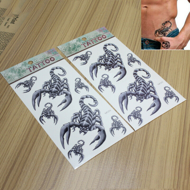 2 Sheet Grey Scorpion Design Temporary Waterproof Tattoos Stickers Body Arts