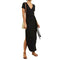 Plus Size Lacing Women Dress Solid Short Sleeves Split Long Dresses (3XL)