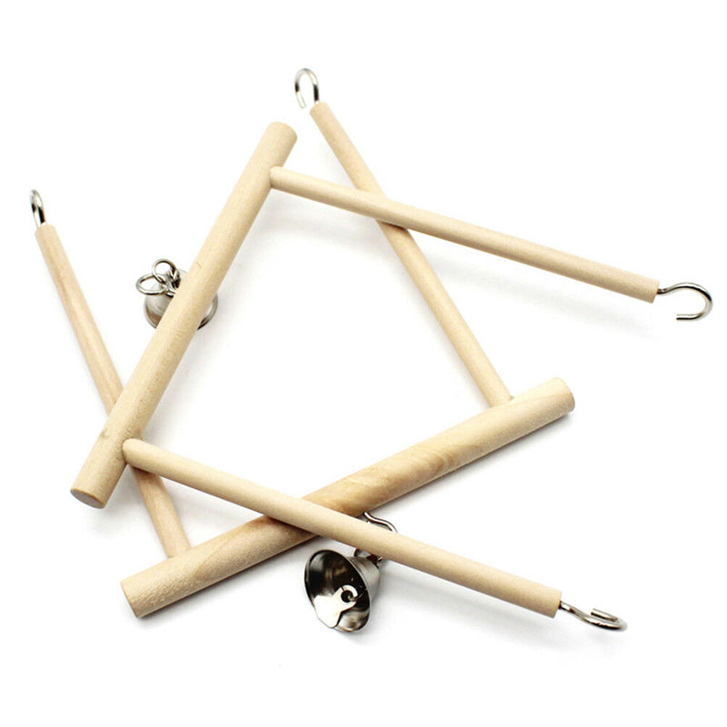 Bird Perch Parrot Play Toys Stand Holder natural Wooden Swing Bell Cage HangingL