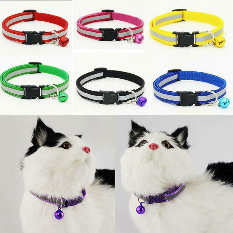 Adjustable Reflective Pet Collar Safety Release Buckle with Bell for Cat Do L4X9