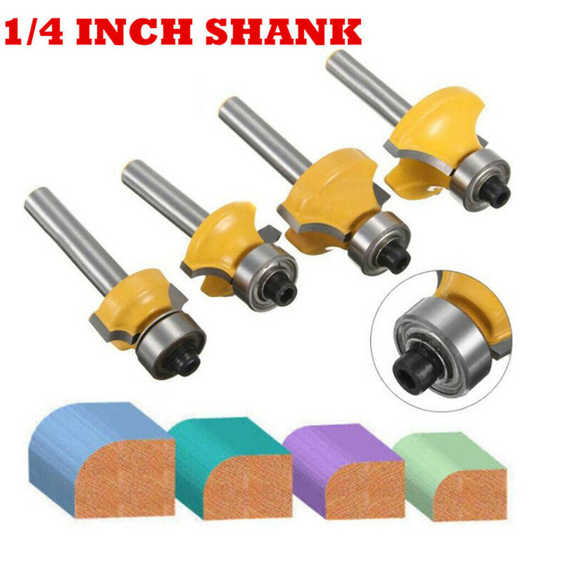 4 Bits 1/2" 3/8" 1/4" 1/8" Round Over Edge Forming Router Bit 1/4" Shank