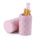 Fashion Leather Makeup Brush Storage Case Empty Holder Organizer (Pink L) A