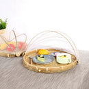1pc Covered Bamboo Serving Food Tent Basket Tabletop Food Storage Holes M