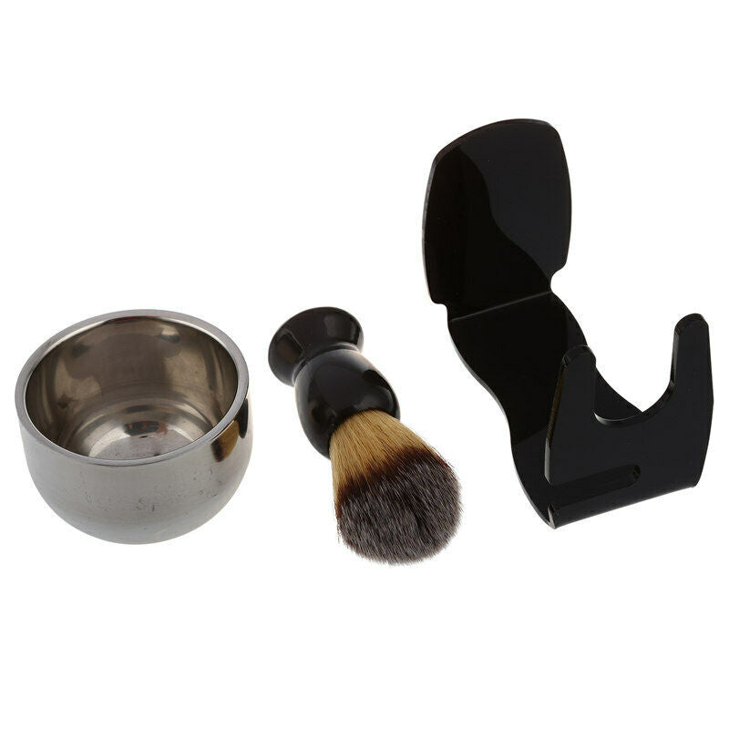 Badger bristle shaving brush + Acrylic bristle holder + Bowl + Shaving soap I8D9