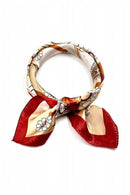 Print Polyester 20" Kerchief Neck Scarf for Woman-Red Beige-Paisleys Floral