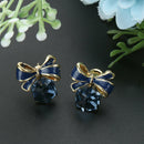 Bowknot Cubic Diamonds Cube Crystal Anti Allergic Ear Stud (Light Blue) A